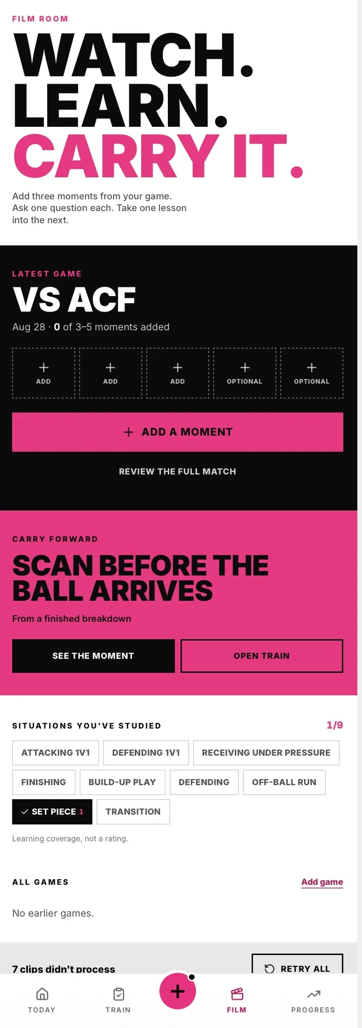 Actual LevelUp Film Room screen for reviewing game moments