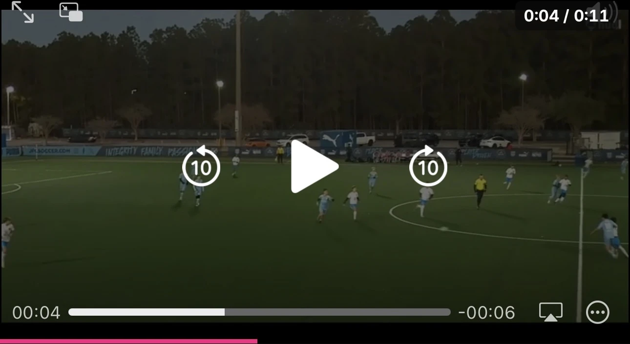 Actual LevelUp Film Room footage from a night game, cropped from the app screen