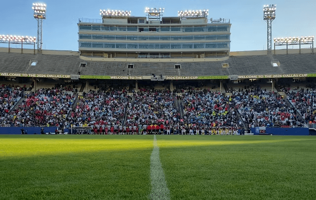 Dallas Cup 2026 stadium with teams lined up on the field